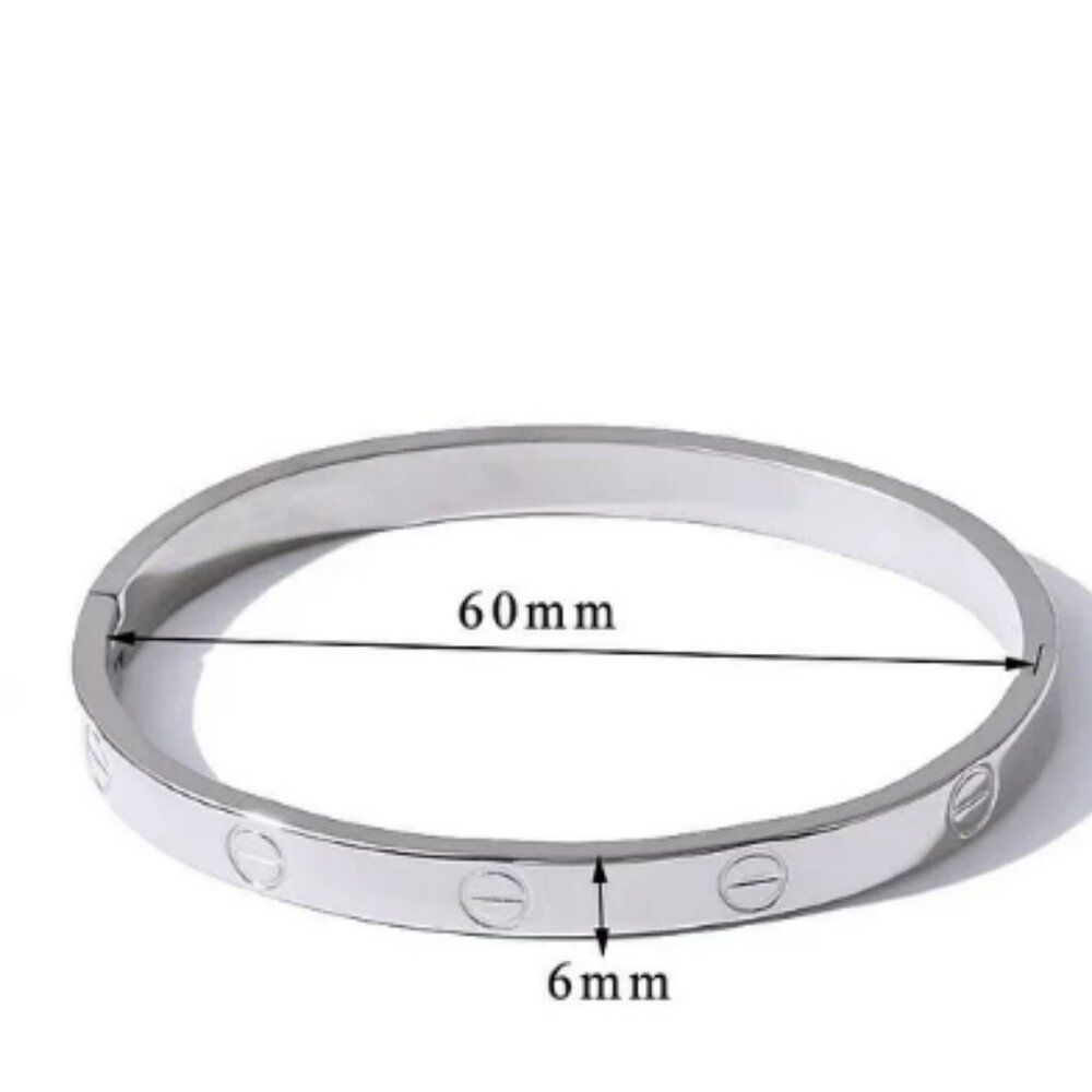 #296 Round Stainless Steel Silver Inlay Bangle